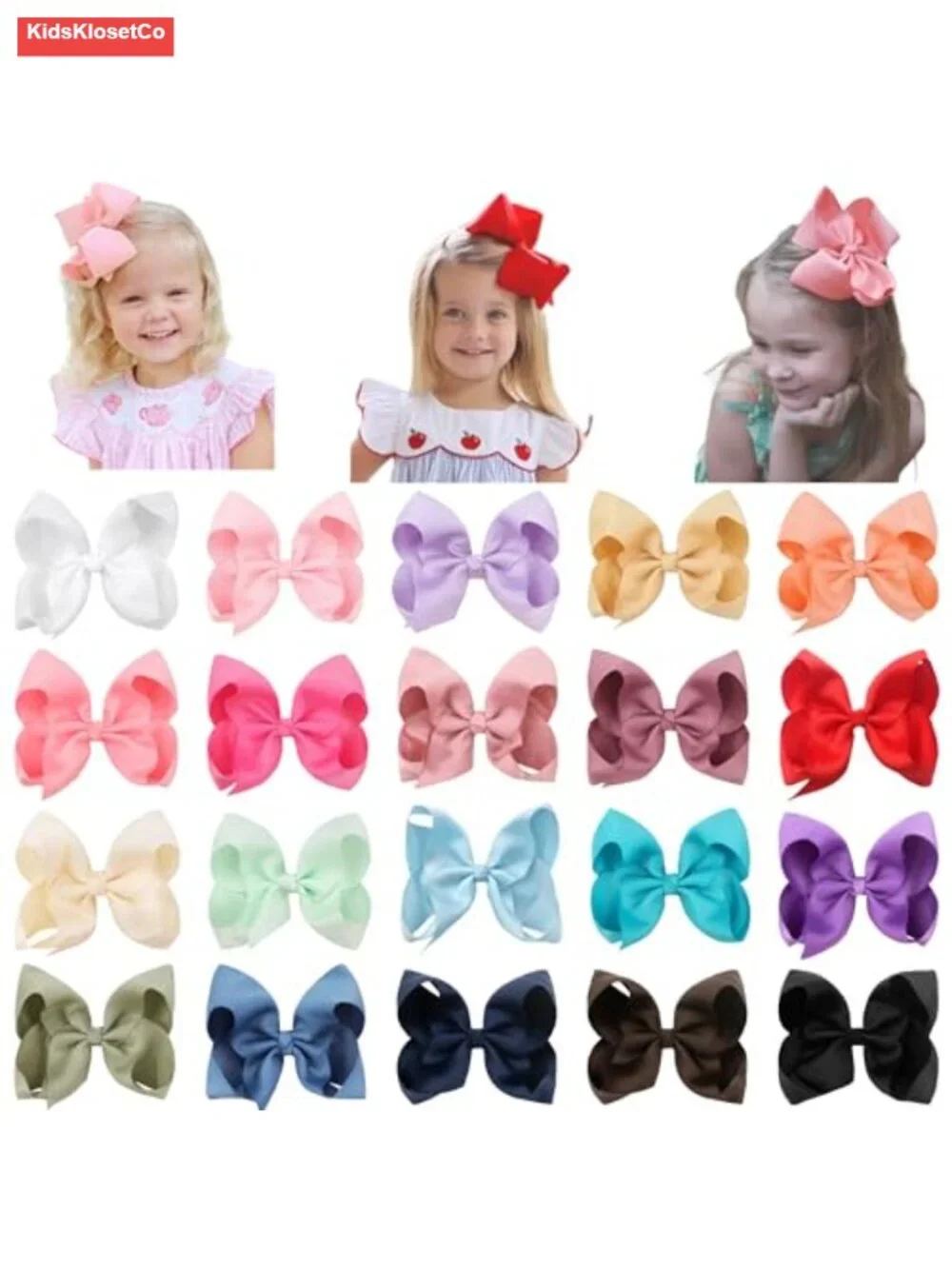 20 Big 6 Inch Hair Bows Grosgrain Ribbon with Alligator Clips for Girls